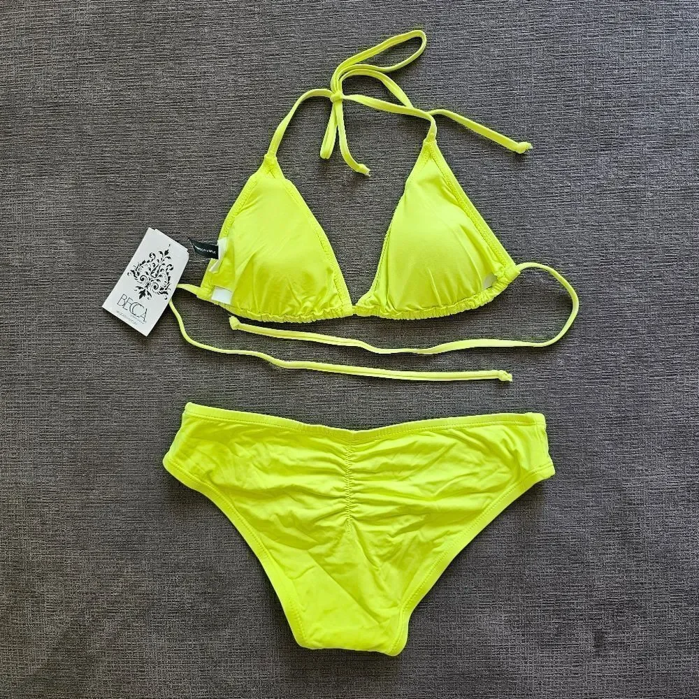 Becca Women's Classic Triangle neon yellow Top & Bottom Two Piece Set Si…